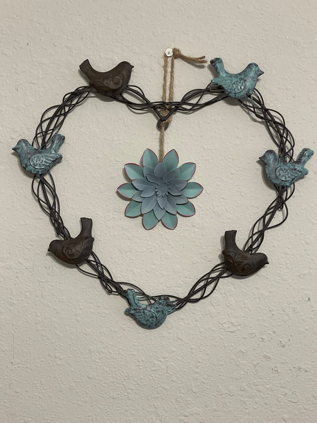 Bird and Flower Metal Wreath Decor